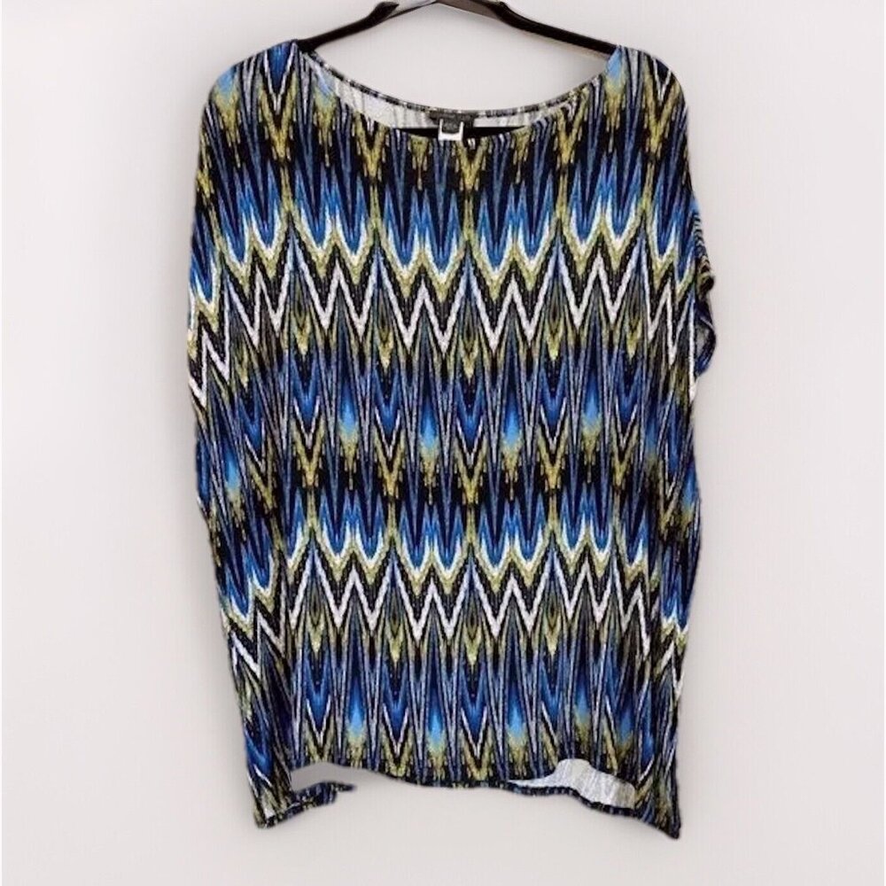 J. Jill Chevron Multicolor Rayon Knit Top Medium Large Dolman Sleeves Oversized